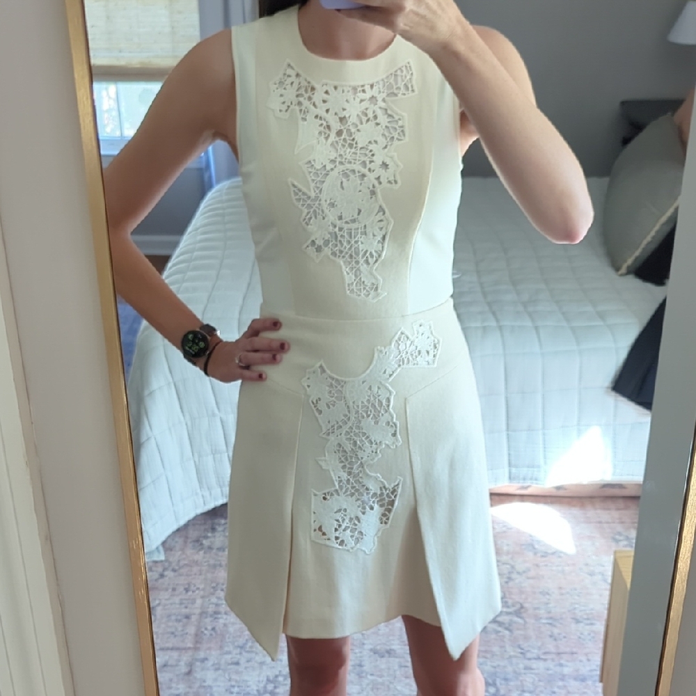 Tibi Cream Mini Dress with Lace Accents
